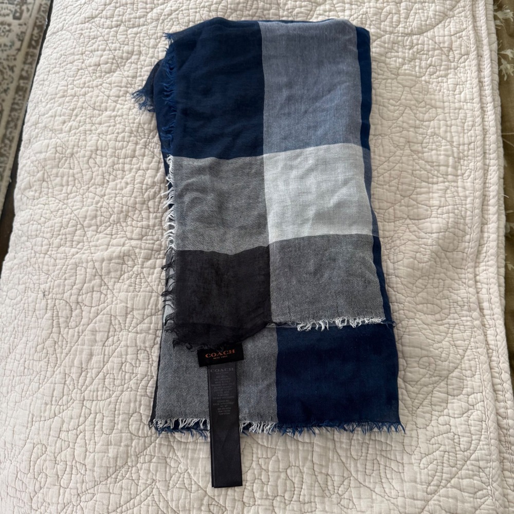 Coach F57398 Blue Colorblock Modal Cashmere Oversized Scarf Wrap Made Italy
